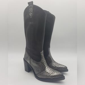 1038- EMANUELE CRASTO Suede Western Italian Leather High Shaft Boots Sz 8 NWT